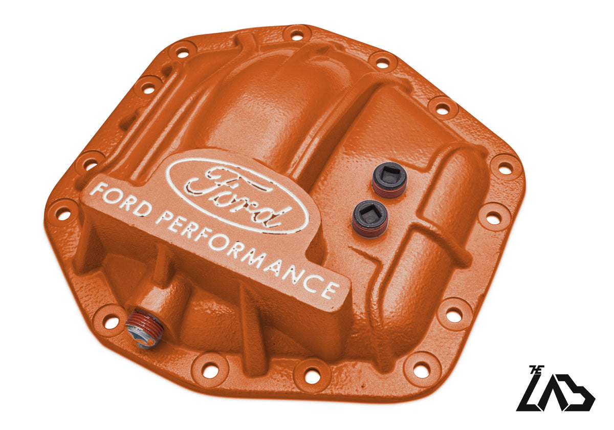 Ford Performance M-4033-DR Bronco Raptor rear differential cover, Cyber Metallic Orange, white letter fill