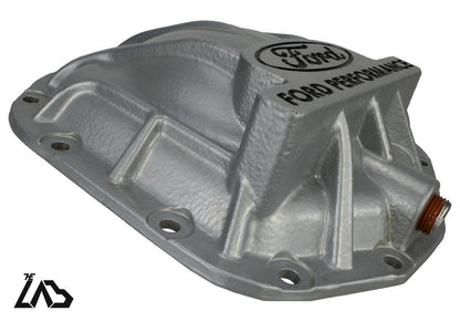 Ford Performance M-4033-BR rear differential cover, Ford OEM silver, three-quarter view