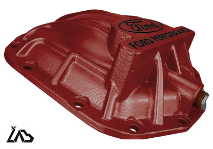Ford Performance M-4033-BR rear differential cover, Hot Pepper Red, black letter fill
