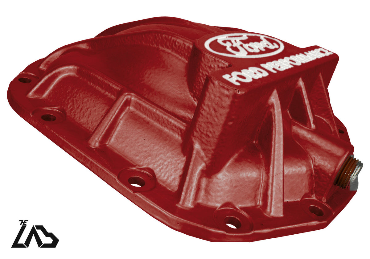 Ford Performance M-4033-BR rear differential cover, Rapid Red Metallic, white letter fill