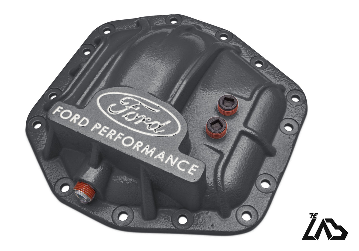 Ford Performance M-4033-DR Bronco Raptor rear differential cover, Carbonized Gray, white letter fill