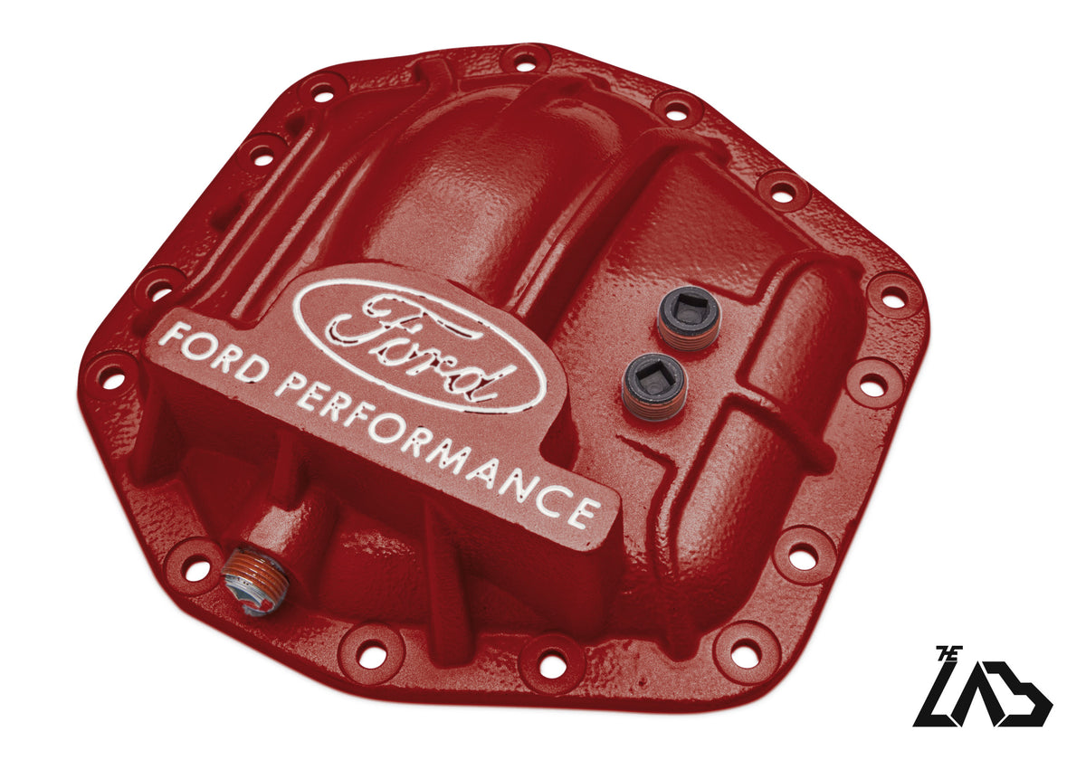 Ford Performance M-4033-DR Bronco Raptor rear differential cover, Rapid Red Metallic, white letter fill