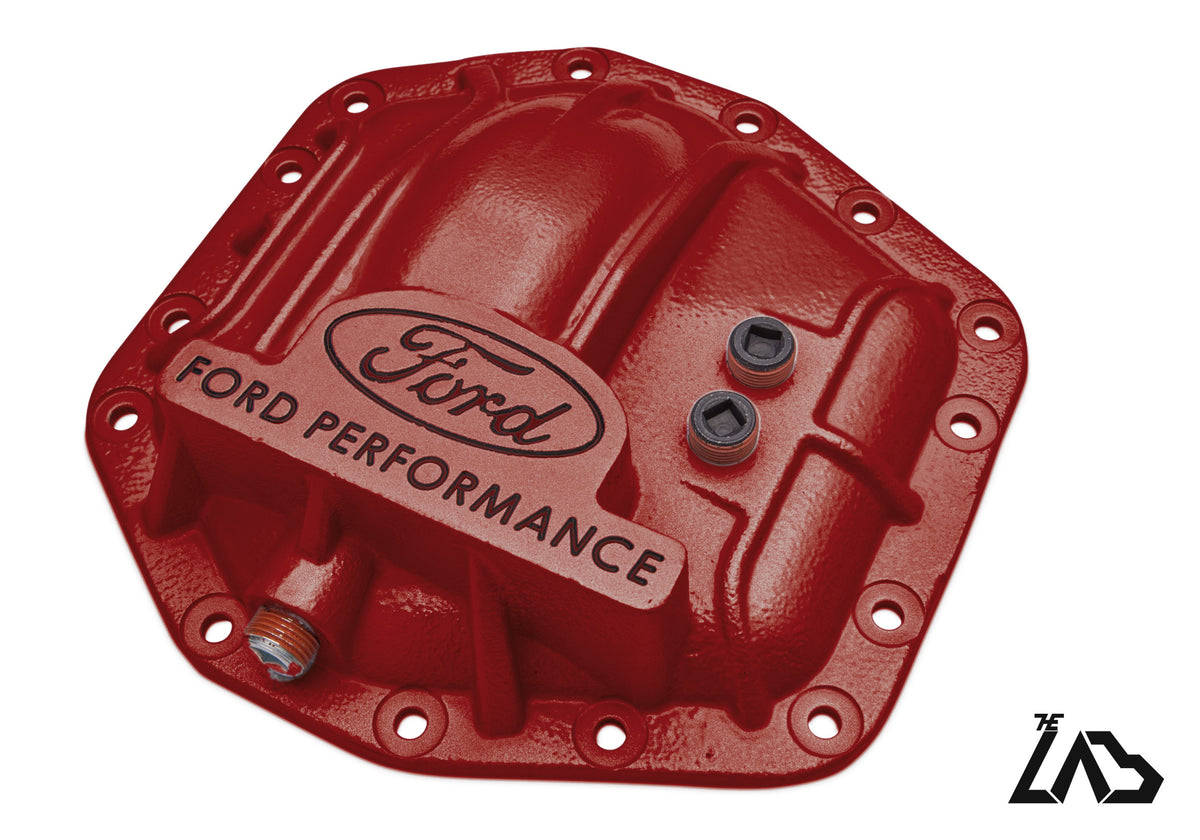 Ford Performance M-4033-DR Bronco Raptor rear differential cover, Rapid Red Metallic, black letter fill